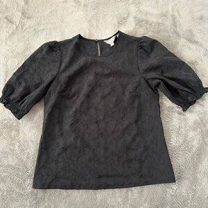 Ted Baker Black Textured Puffed Sleeve Blouse Top SMALL
